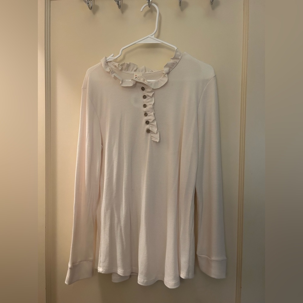7th Ray Cream Ruffled Bib Collar Blouse